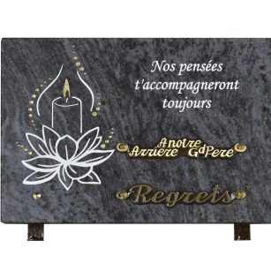 Plaques Granit 20x30cm - Gravure Nénuphar et Bougie - Texte "Nos pensées t'accompagneront toujours"