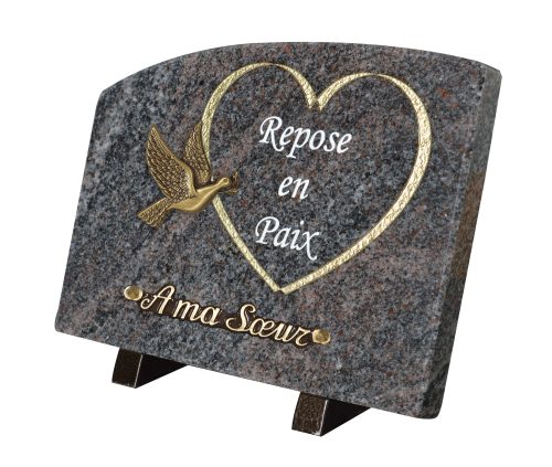 Plaques Granit 18x25cm - Gravure Cœur - Texte "Repose en Paix" - Bronze Colombe – Image 2