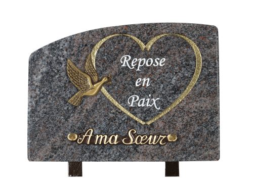 Plaques Granit 18x25cm - Gravure Cœur - Texte "Repose en Paix" - Bronze Colombe