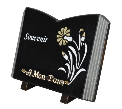 Plaques Granit 18x25cm - Forme Livre - Gravure Fleurs - Texte "Souvenir" – Image 2