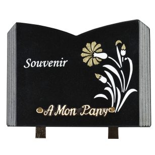 Plaques Granit 18x25cm - Forme Livre - Gravure Fleurs - Texte "Souvenir"