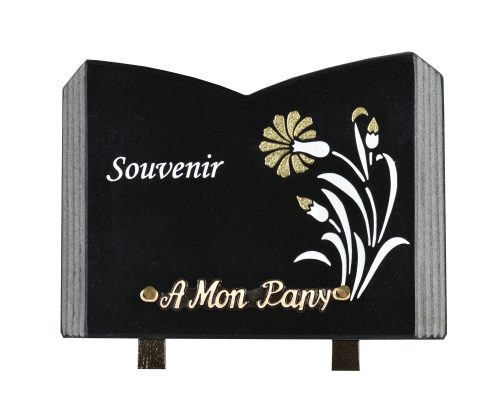 Plaques Granit 18x25cm - Forme Livre - Gravure Fleurs - Texte "Souvenir"
