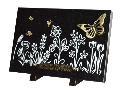 Plaques Granit 20x30cm - Gravure Champ de Fleurs - Bronze Papillon – Image 2