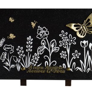Plaques Granit 20x30cm - Gravure Champ de Fleurs - Bronze Papillon