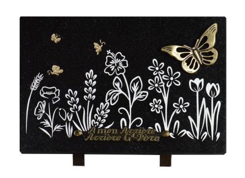 Plaques Granit 20x30cm - Gravure Champ de Fleurs - Bronze Papillon