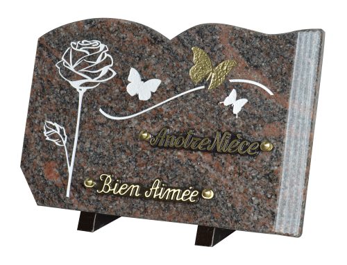 Plaques Granit 20x30cm - Forme Livre - Gravure Rose et Papillons – Image 2