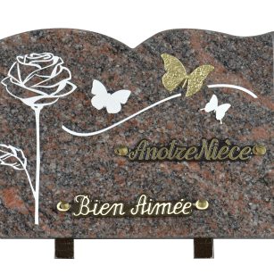 Plaques Granit 20x30cm - Forme Livre - Gravure Rose et Papillons