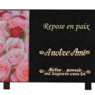 Plaques Granit 20x30cm - Visuel Roses - Texte "Repose en paix"