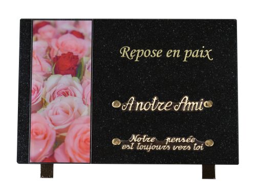 Plaques Granit 20x30cm - Visuel Roses - Texte "Repose en paix"