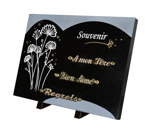 Plaques Granit 25x35cm - Gravure Fleurs Champêtres - Texte "Souvenir" – Image 2