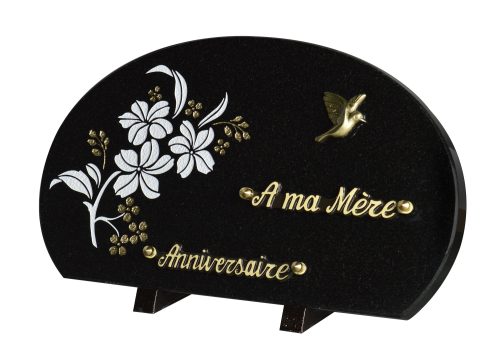 Plaques Granit 20x35cm - Forme Galet - Gravure Fleurs - Bronze Colombe – Image 2