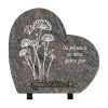 Plaques Granit 27x28cm - Forme Cœur - Gravure Fleurs - Texte "Ta présence ne nous quitte pas"