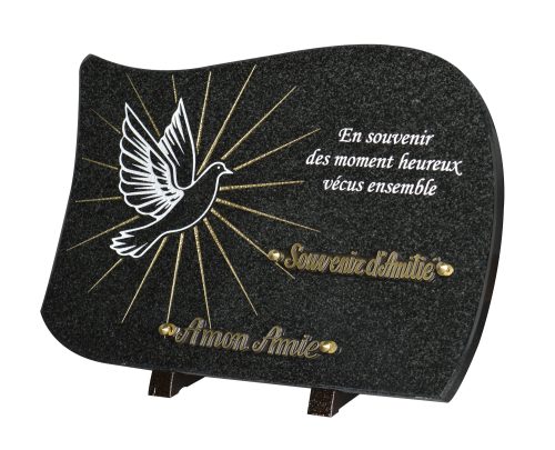 Plaques Granit 25x35cm - Gravure Colombe - Texte "En souvenir des moments heureux vécus ensemble" – Image 2