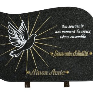 Plaques Granit 25x35cm - Gravure Colombe - Texte "En souvenir des moments heureux vécus ensemble"