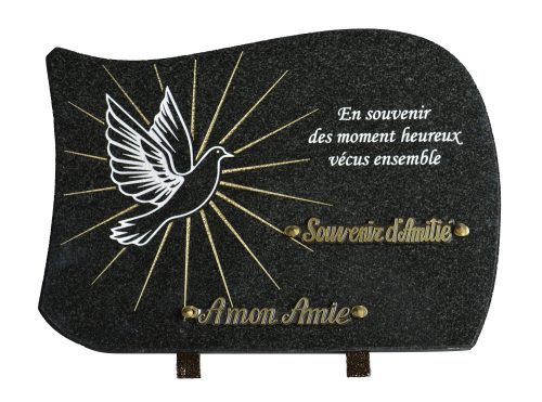 Plaques Granit 25x35cm - Gravure Colombe - Texte "En souvenir des moments heureux vécus ensemble"