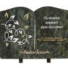 Plaques Granit 25x35cm - Forme Livre - Gravure Feuillage - Texte "Tu resteras toujours dans nos cœurs"