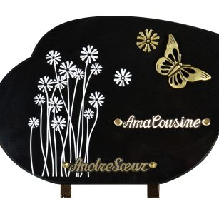 Plaques Granit 25x35cm - Gravure Fleurs - Bronze Papillon