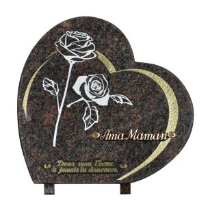 Plaques Granit 30x30cm - Forme Cœur - Gravure Roses
