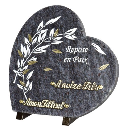 Plaques Granit 30x30cm - Forme Cœur - Gravure Feuillage - Texte "Repose en paix" – Image 2
