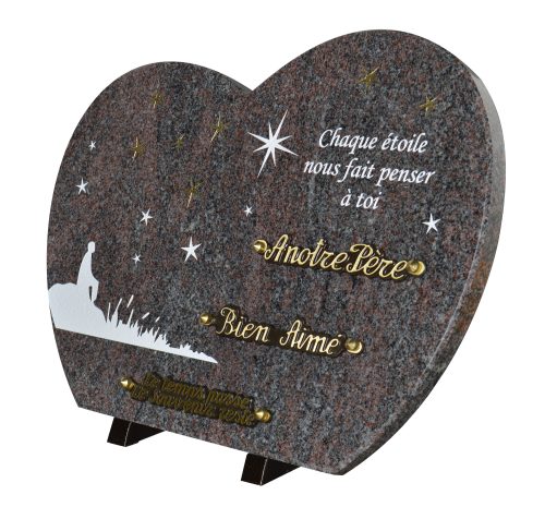 Plaques Granit 30x40cm - Forme Cœur - Gravure Ciel Étoilé - Texte "Chaque étoile nous fait penser à toi" – Image 2