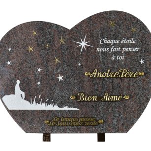 Plaques Granit 30x40cm - Forme Cœur - Gravure Ciel Étoilé - Texte "Chaque étoile nous fait penser à toi"