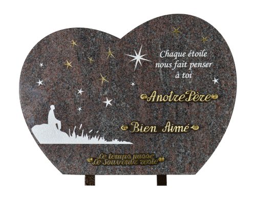 Plaques Granit 30x40cm - Forme Cœur - Gravure Ciel Étoilé - Texte "Chaque étoile nous fait penser à toi"