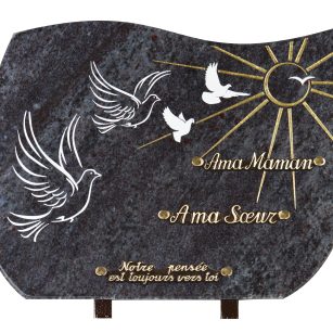 Plaques Granit 30x40cm - Gravure Colombes et Soleil