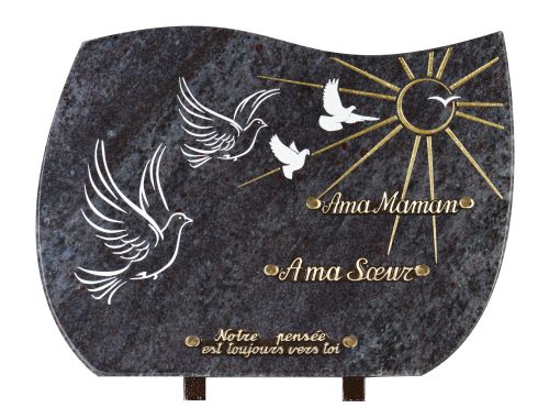 Plaques Granit 30x40cm - Gravure Colombes et Soleil